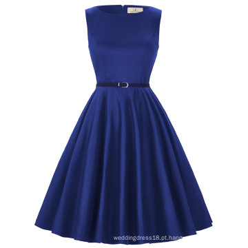 Grace Karin Plus tamanho sem mangas curto curto vintage retro Royal Blue Cotton Dresses vestido de verão 50s CL6086-54